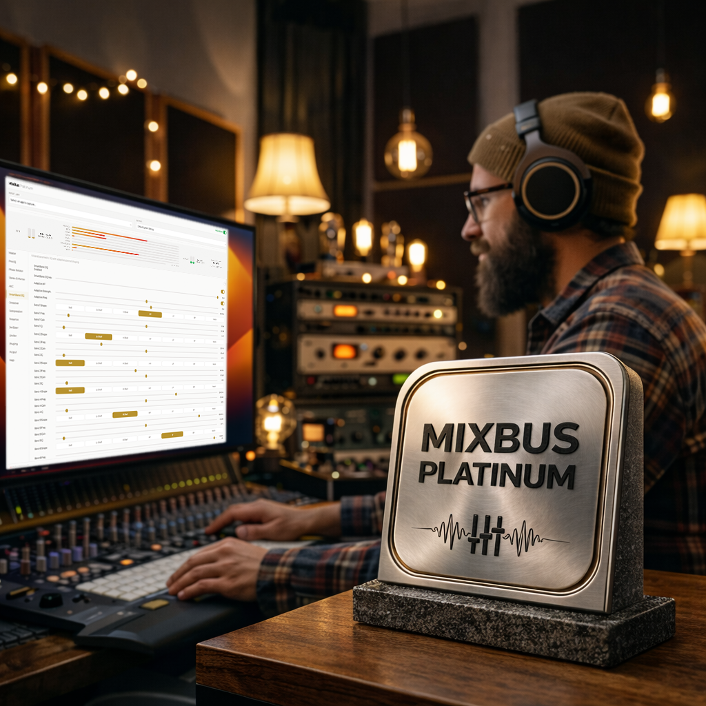 Audio engineer using MixBus Platinum in a professional studio